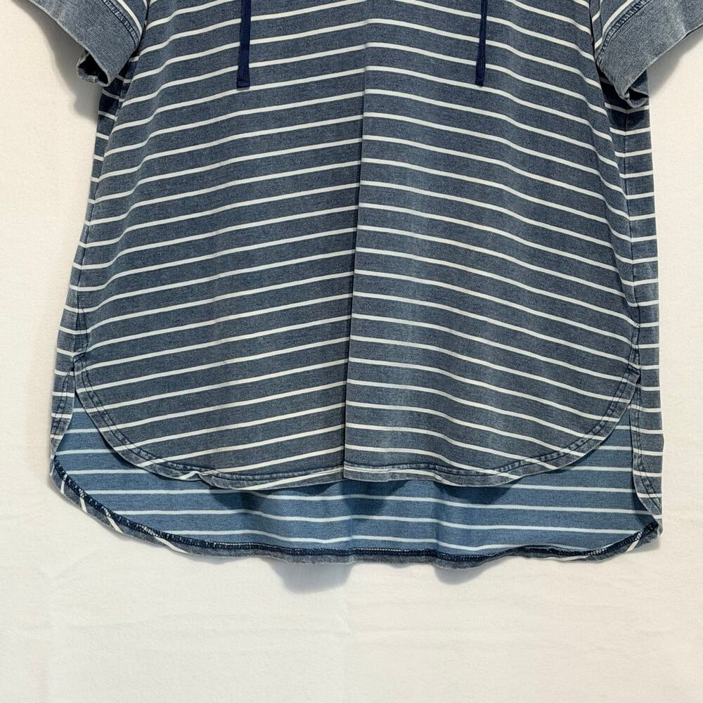 Jane + Delancey Short Sleeve Striped Pullover Hoodie Top Sunbleached Blue 1X - Picture 6 of 10